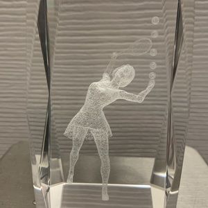 3D Etched Tennis Player Paperweight Decor